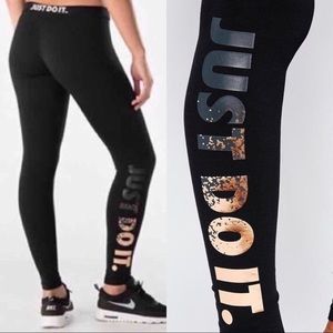 New Nike Just Do It Leggings with Gold Fade Words